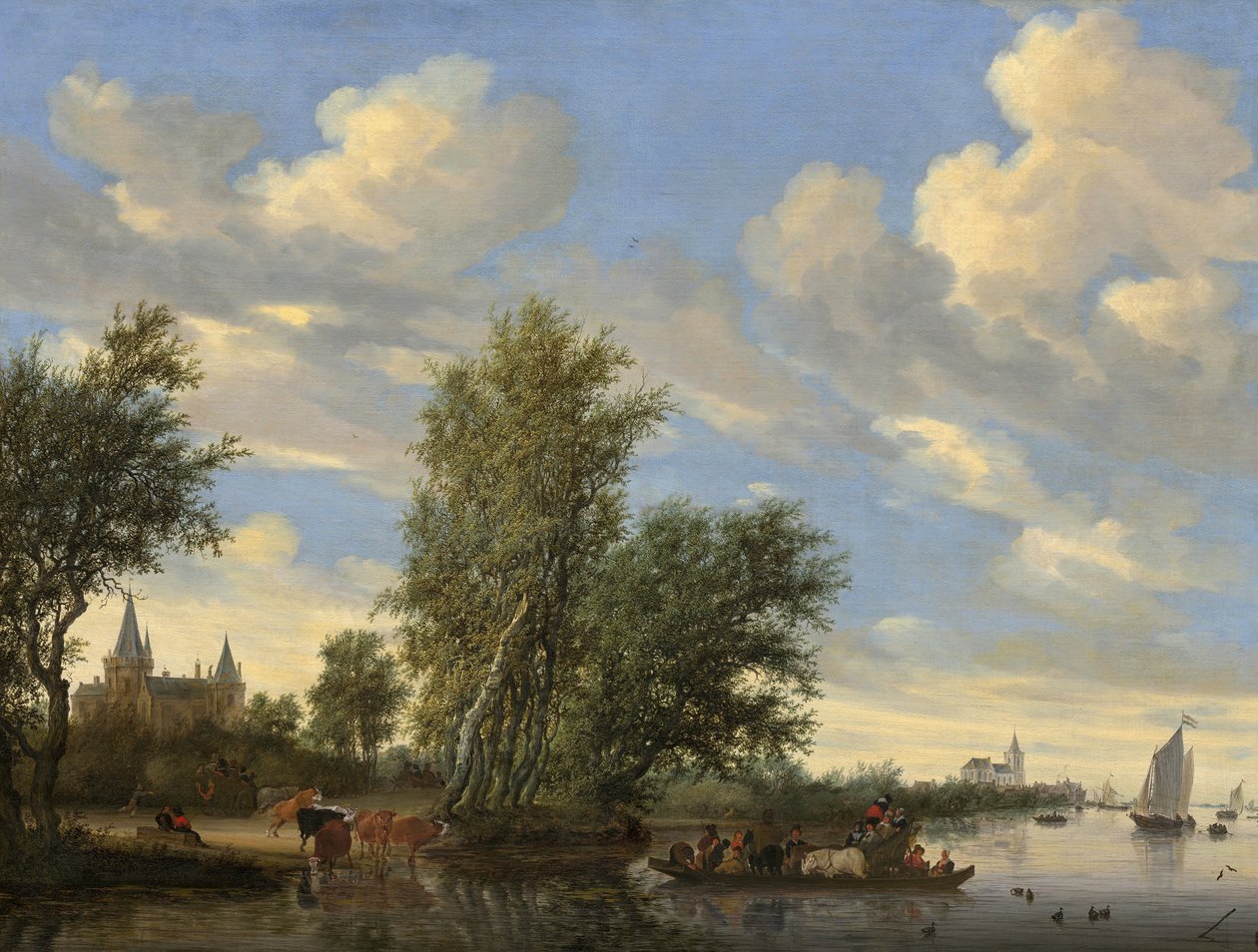 Joen maisema lautalla tekijältä Salomon van Ruisdael or Ruysdael