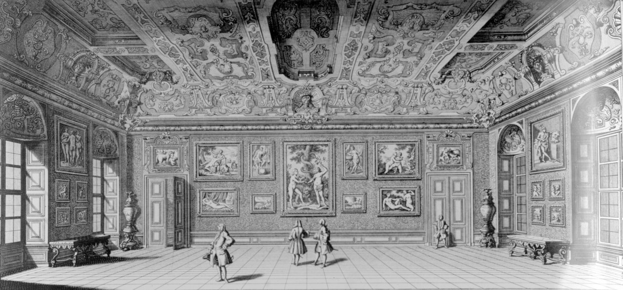 Kuvagalleria Belvederessä, Wienissä, julkaistu teoksessa "Aikamme korkeimman sankarin Eugene Francis Savoian ja Piemonten herttuan ihmeellinen sota ja voittoleiri", n. 1731-1740 tekijältä Salomon Kleiner