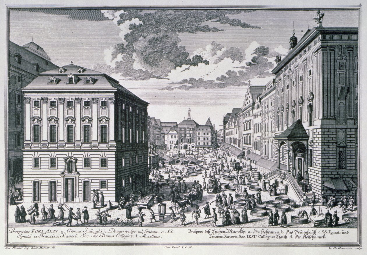 Georg-Daniel Heumannin (1691-1759) kaiverrettu näkymä High Marketplacelle, Wien tekijältä Salomon after Kleiner