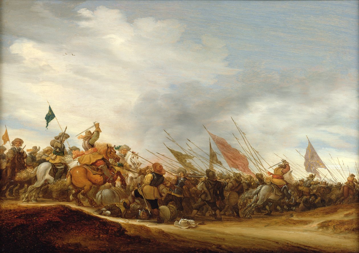 Taistelukohtaus, 1653 tekijältä Salomon van Ruisdael or Ruysdael