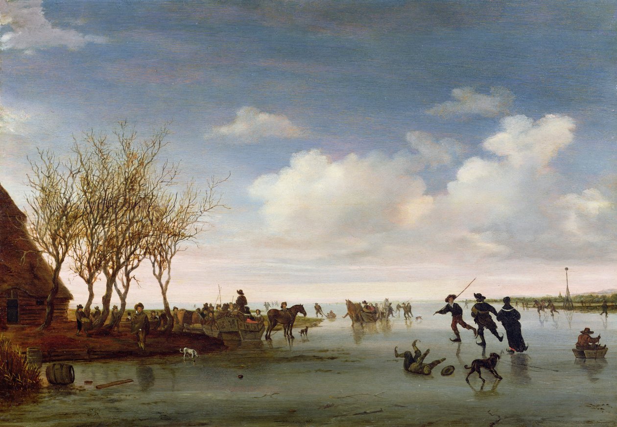 Hollantilainen maisema luistelijoiden kanssa tekijältä Salomon van Ruisdael or Ruysdael