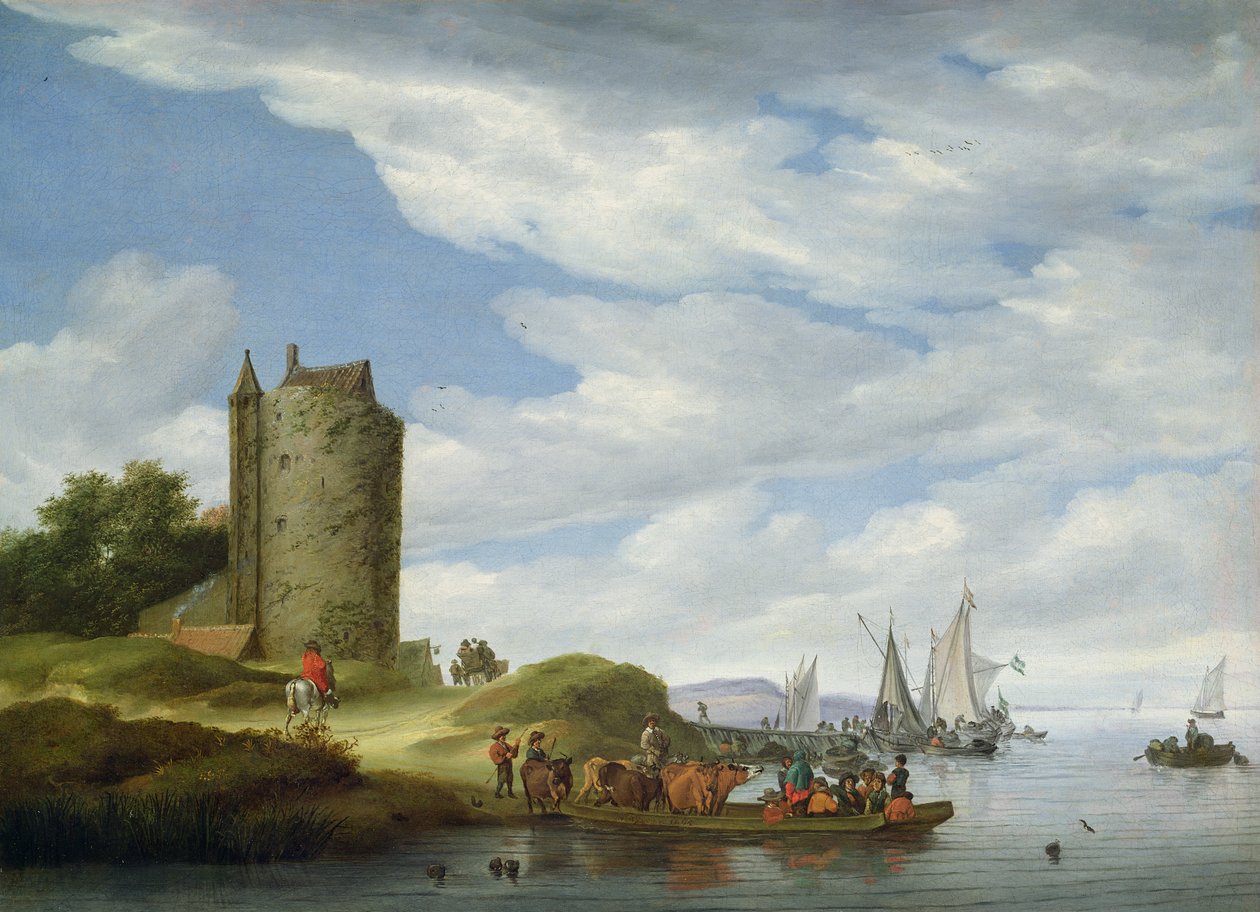Jokisuisto ja vartiotorni tekijältä Salomon van Ruisdael or Ruysdael
