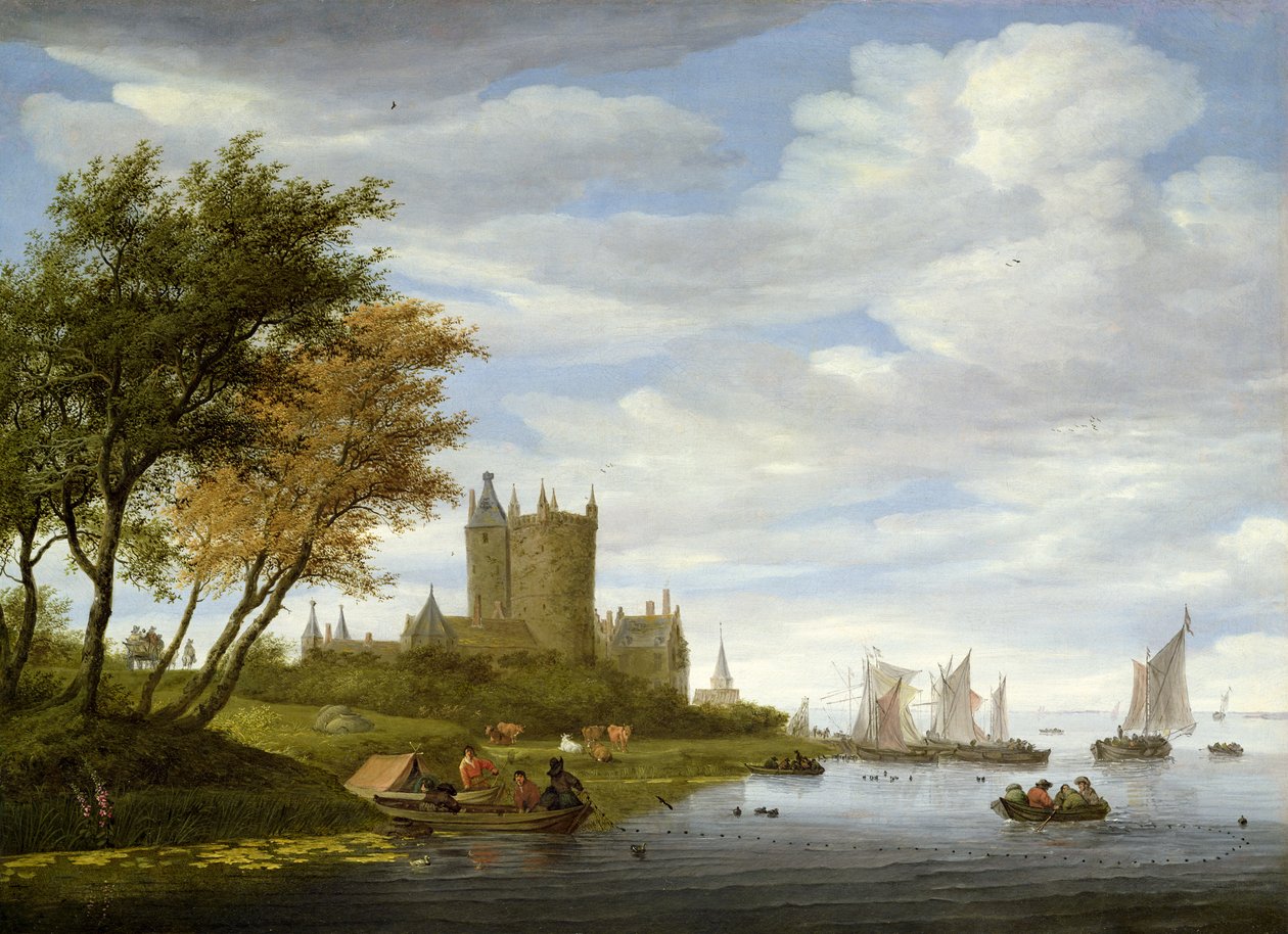 Joen suisto ja linna tekijältä Salomon van Ruisdael or Ruysdael