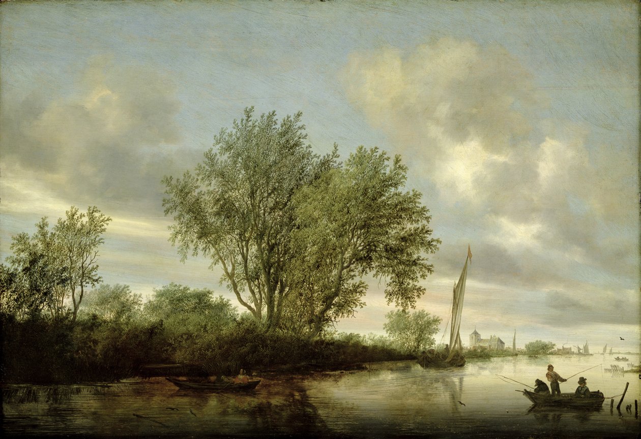 Jokimaisema, 1645 tekijältä Salomon van Ruisdael or Ruysdael