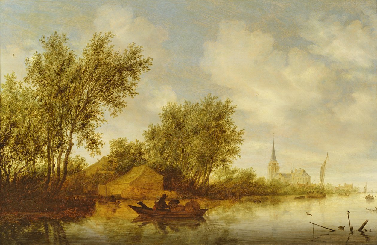 Jokimaisema kirkon kanssa tekijältä Salomon van Ruisdael or Ruysdael