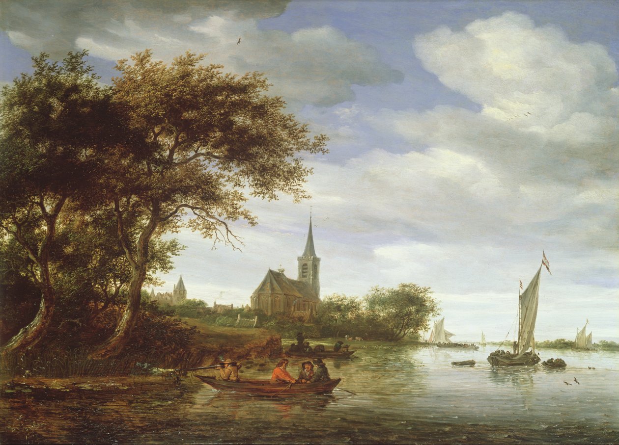 Jokikohtaus, 1663 tekijältä Salomon van Ruisdael or Ruysdael