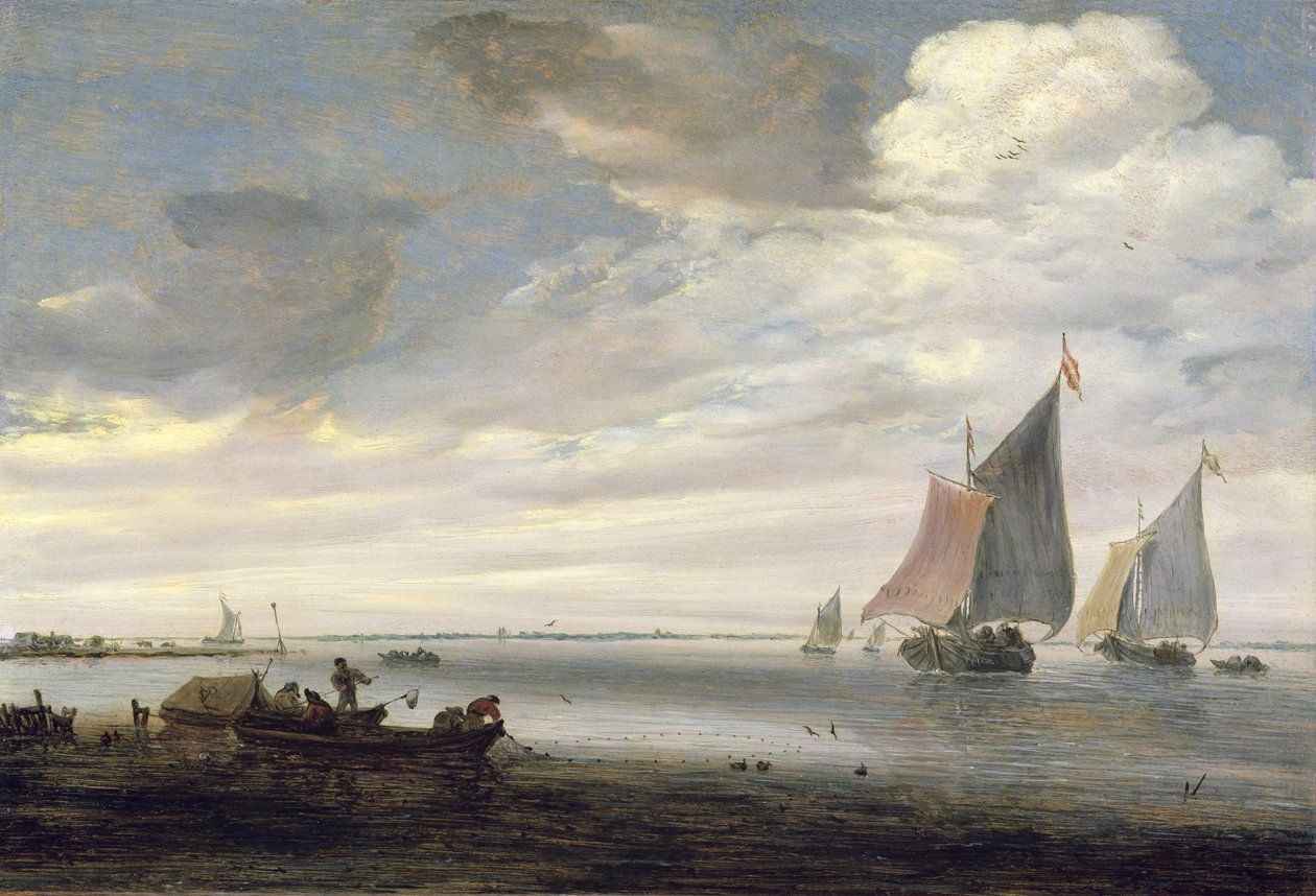 Leveä Rivermouth veneillä, n. 1660 tekijältä Salomon van Ruisdael or Ruysdael