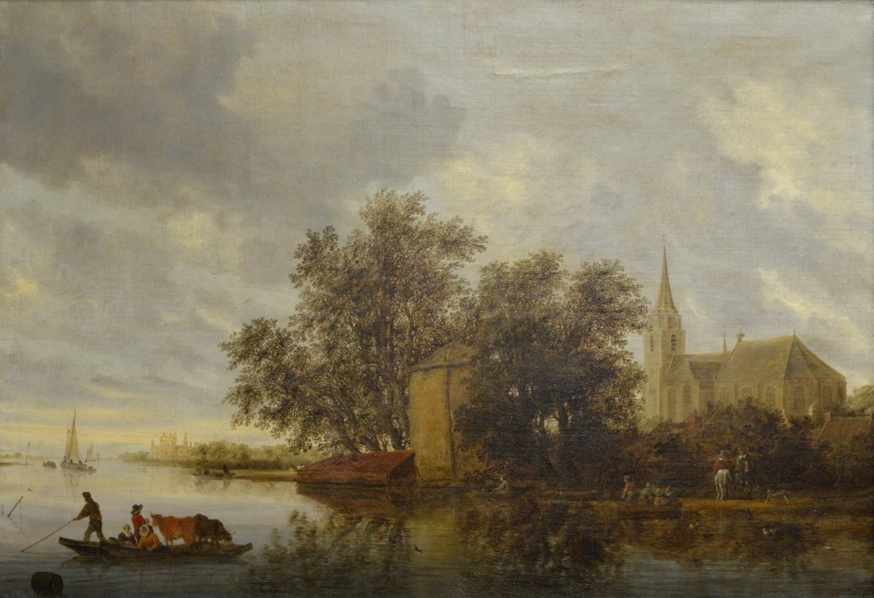 Bord de rivière avec une église tekijältä Salomon van Ruisdael or Ruysdael