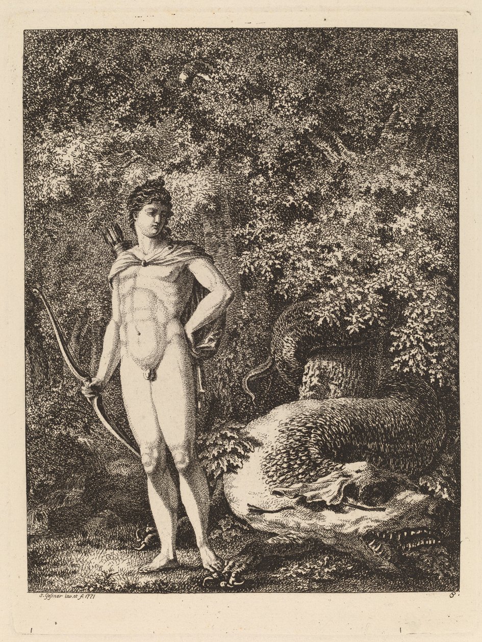Apollo jousella ja lohikäärmeellä, 1771. tekijältä Salomon Gessner