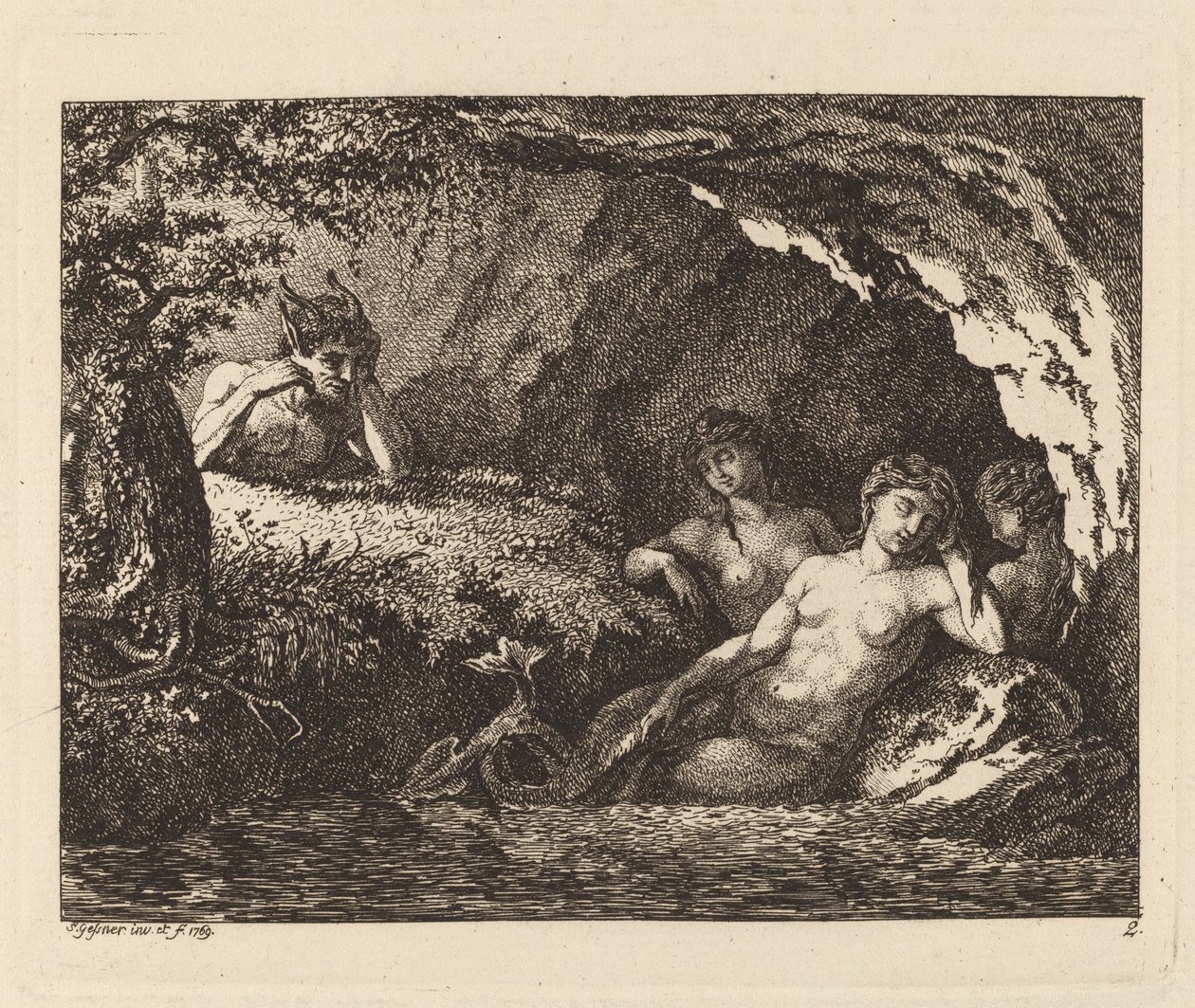 Kolme Sleeping Sprites with Satyr, 1769. tekijältä Salomon Gessner