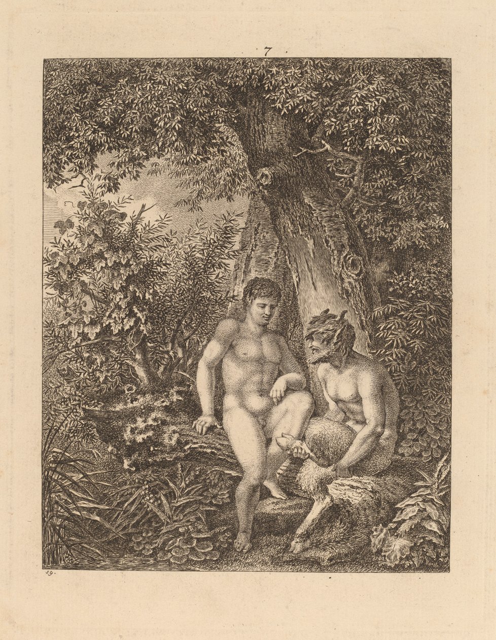 Kaksi satyyriä metsässä, 1777. tekijältä Salomon Gessner