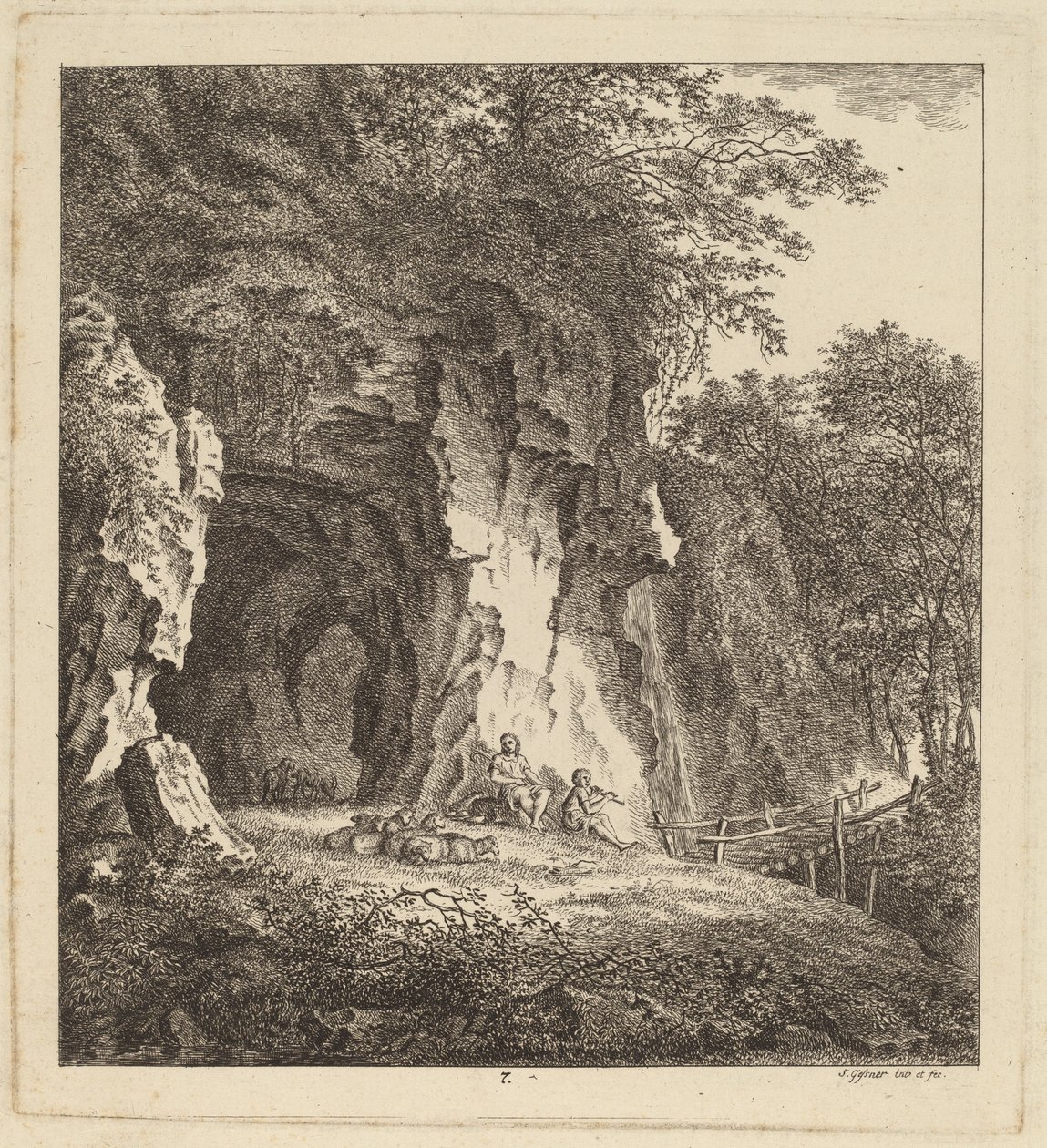 Kaksi paimenta kivisessä maisemassa, 1764. tekijältä Salomon Gessner