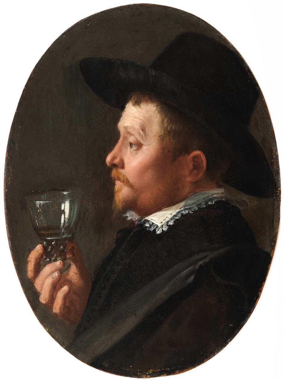 ""Miehen muotokuva pitelemässä Roemer-lasia"" (Man Holding A Roemer) Salomon de Brayn maalaus (1597-1664) Oil On Copper tekijältä Salomon de Bray