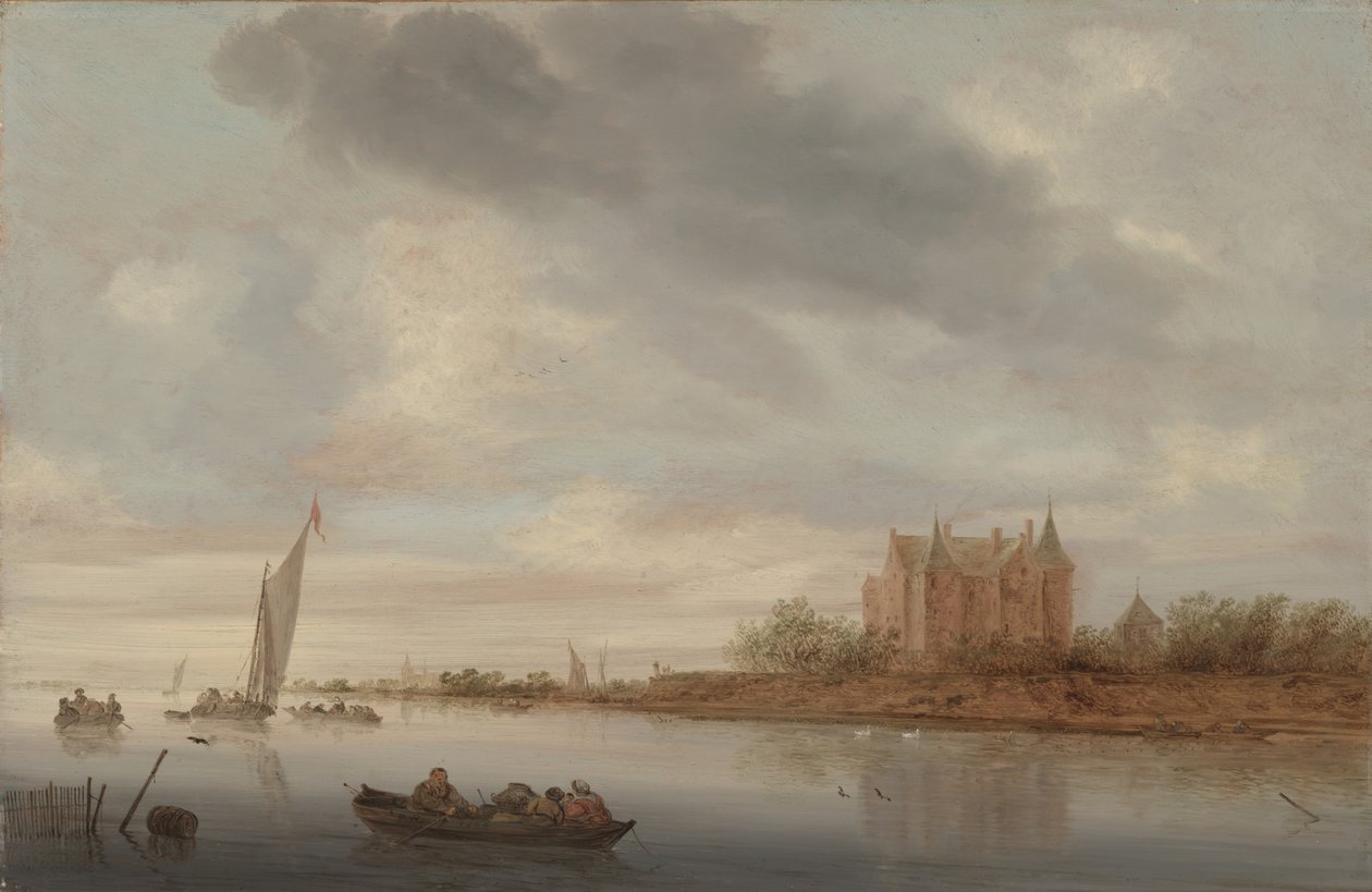 Linna joella, 1644 tekijältä Salomon van Ruisdael or Ruysdael