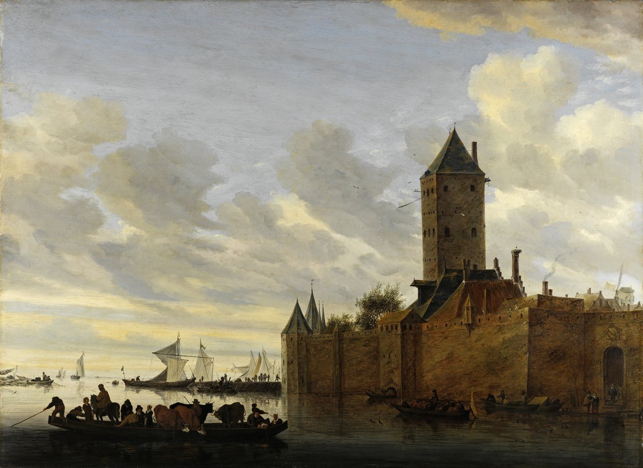 Joen suisto ja linnoitettu kaupunki tekijältä Salomon van Ruisdael or Ruysdael