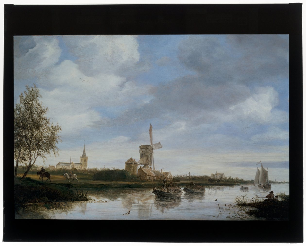 Jokimaisema tuulimyllyllä tekijältä Salomon van Ruisdael or Ruysdael