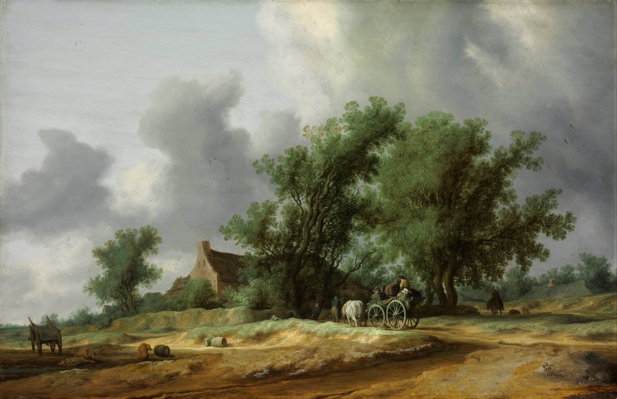 Tie dyynissä vaunujen kanssa tekijältä Salomon van Ruisdael or Ruysdael