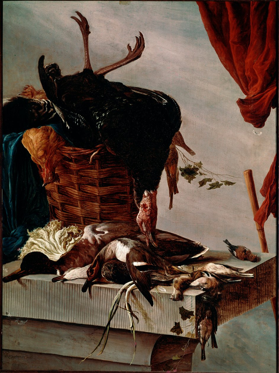 Asetelma Turkin kanssa Salomon Van Ruysdaelin tai Ruisdaelin maalaus (1600-1670) 1661 Dim. 112x85 cm Pariisi, Musee du Louvre tekijältä Salomon van Ruisdael or Ruysdael