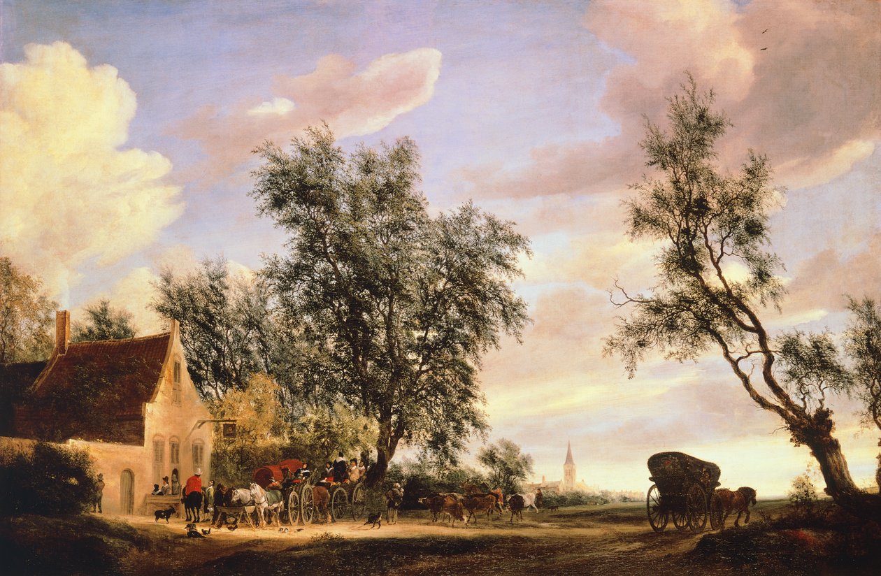 White Swan Inn, kirjoittanut Salomon van Ruysdael (noin 1602-1670) tekijältä Salomon van Ruisdael or Ruysdael
