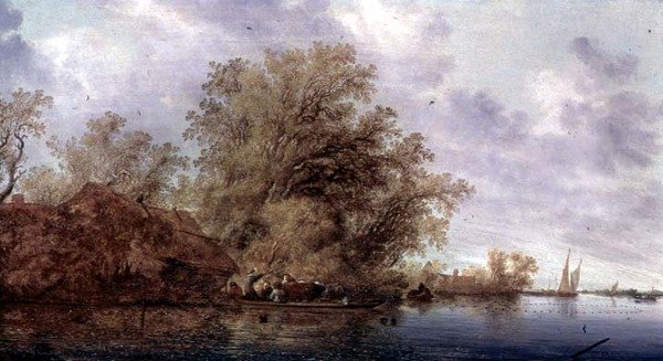 Metsäinen jokimaisema tekijältä Salomon van Ruisdael or Ruysdael
