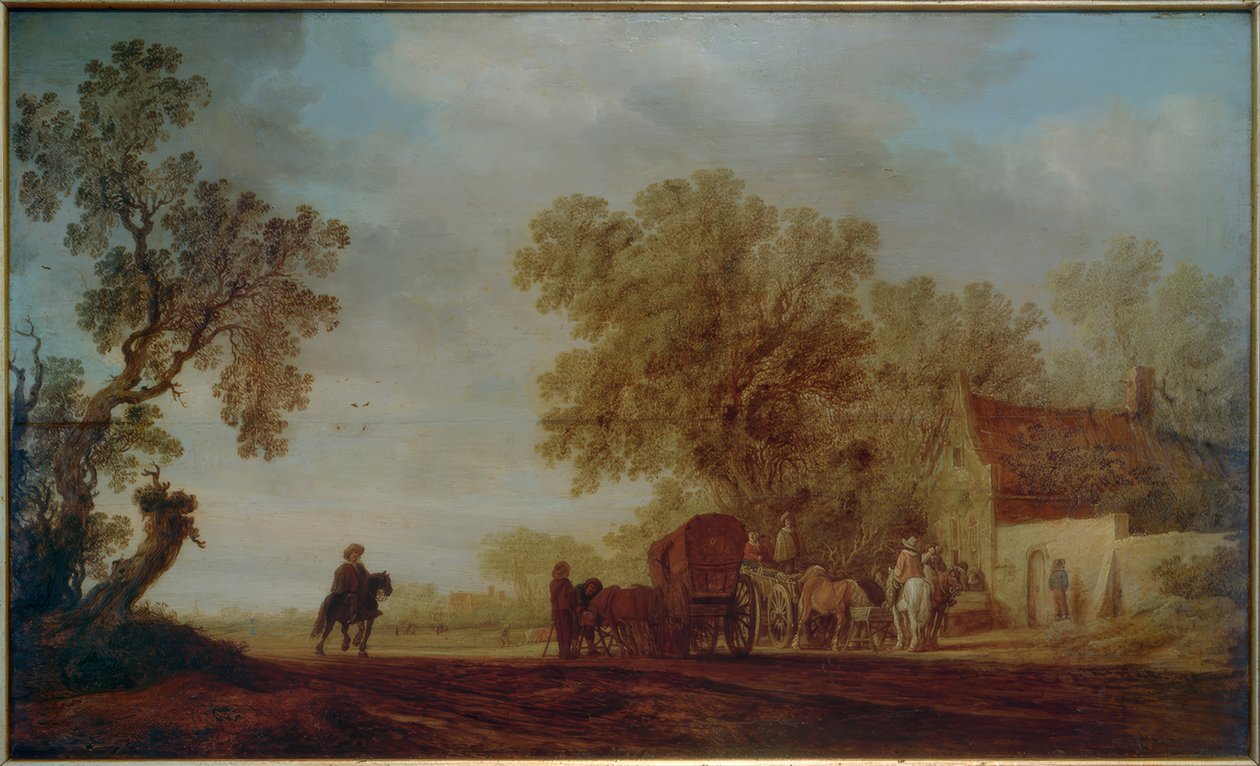 Landstraße mit Wirtshaus und Reisenden tekijältä Salomon van Ruisdael or Ruysdael