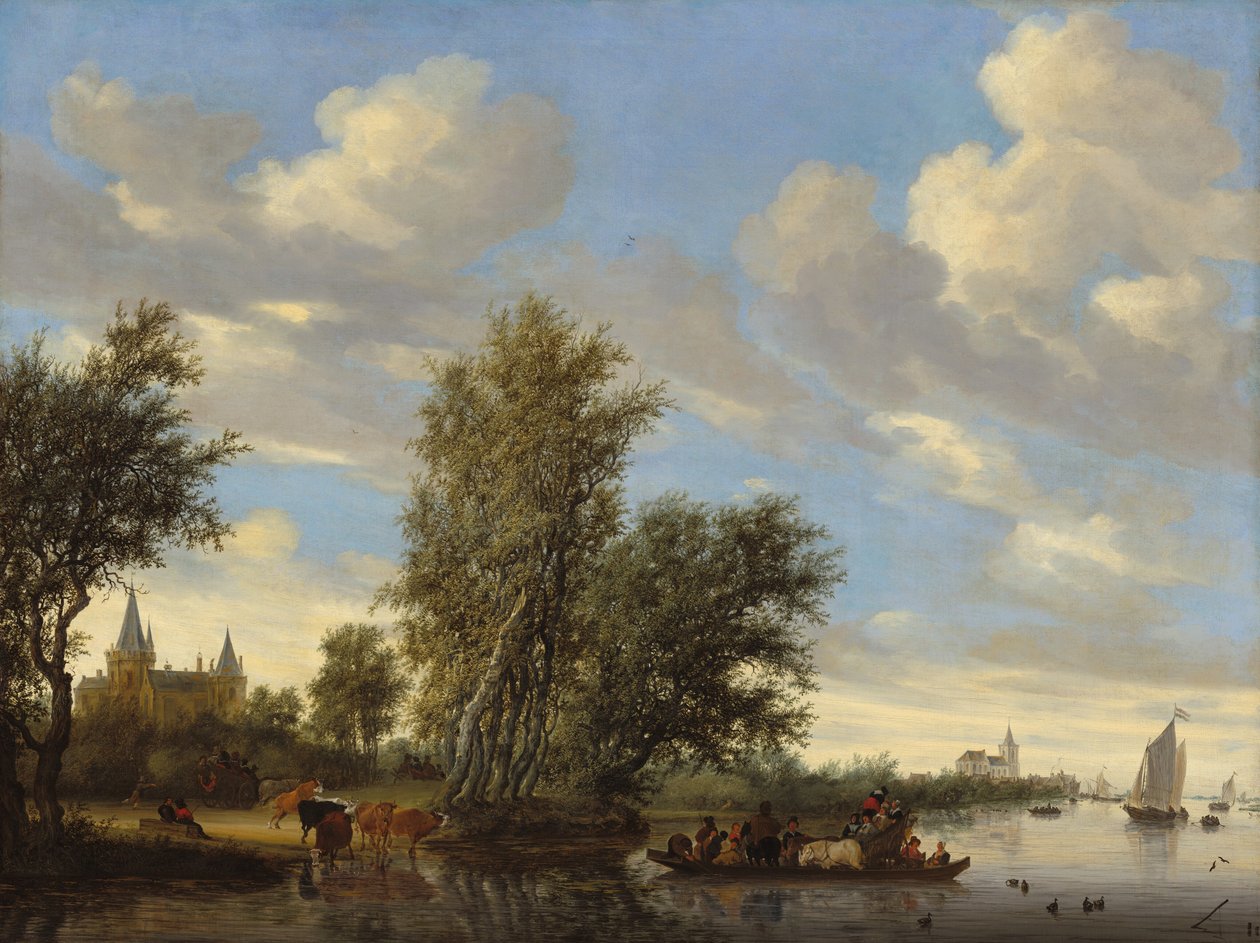 Jokimaisema lautalla tekijältä Salomon van Ruysdael