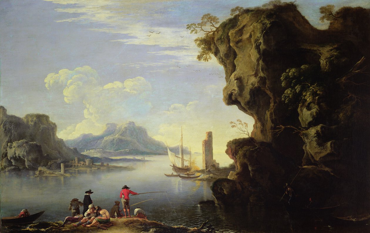 Rannikkokohtaus kalastajien kanssa tekijältä Salvator Rosa