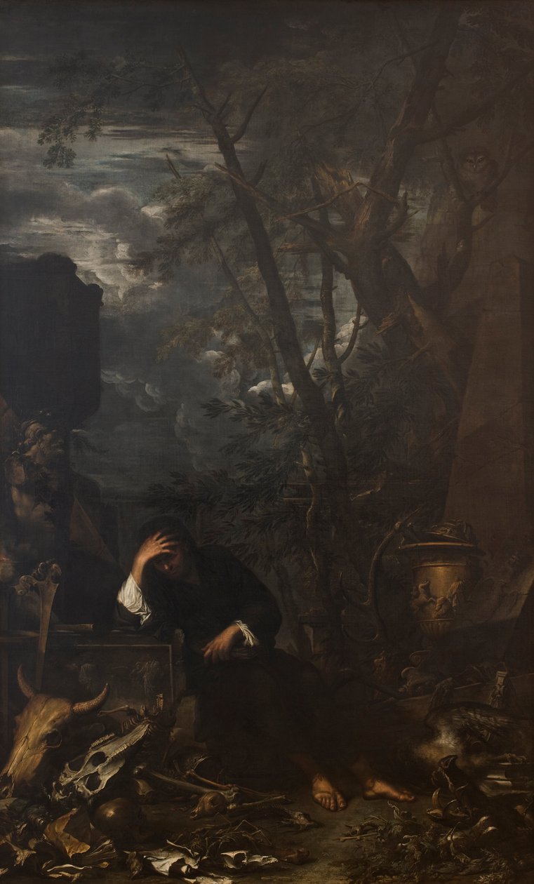 Demokritos meditaatiossa tekijältä Salvator Rosa