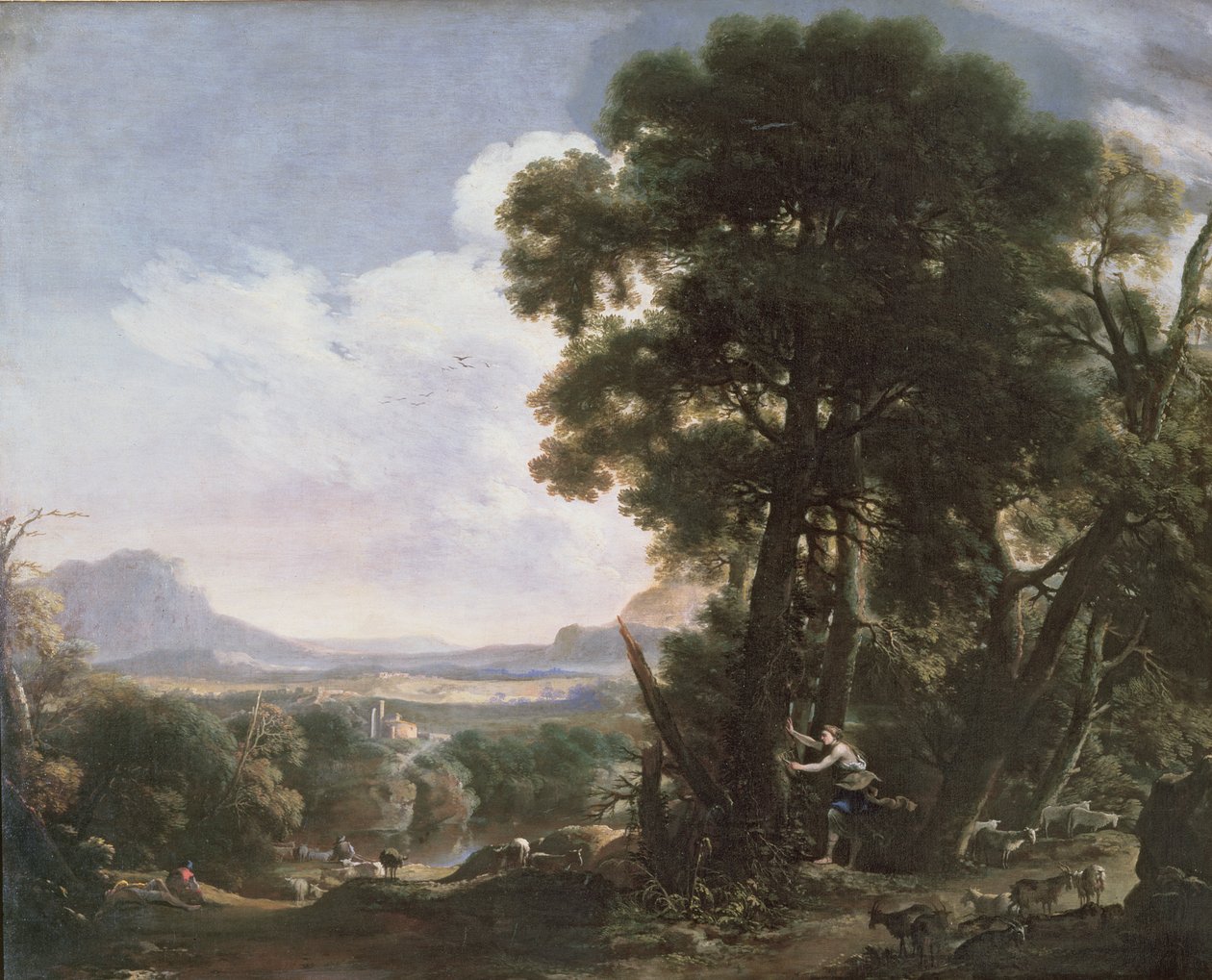 Erminia kaivertaa puuhun Tancredin nimen tekijältä Salvator Rosa