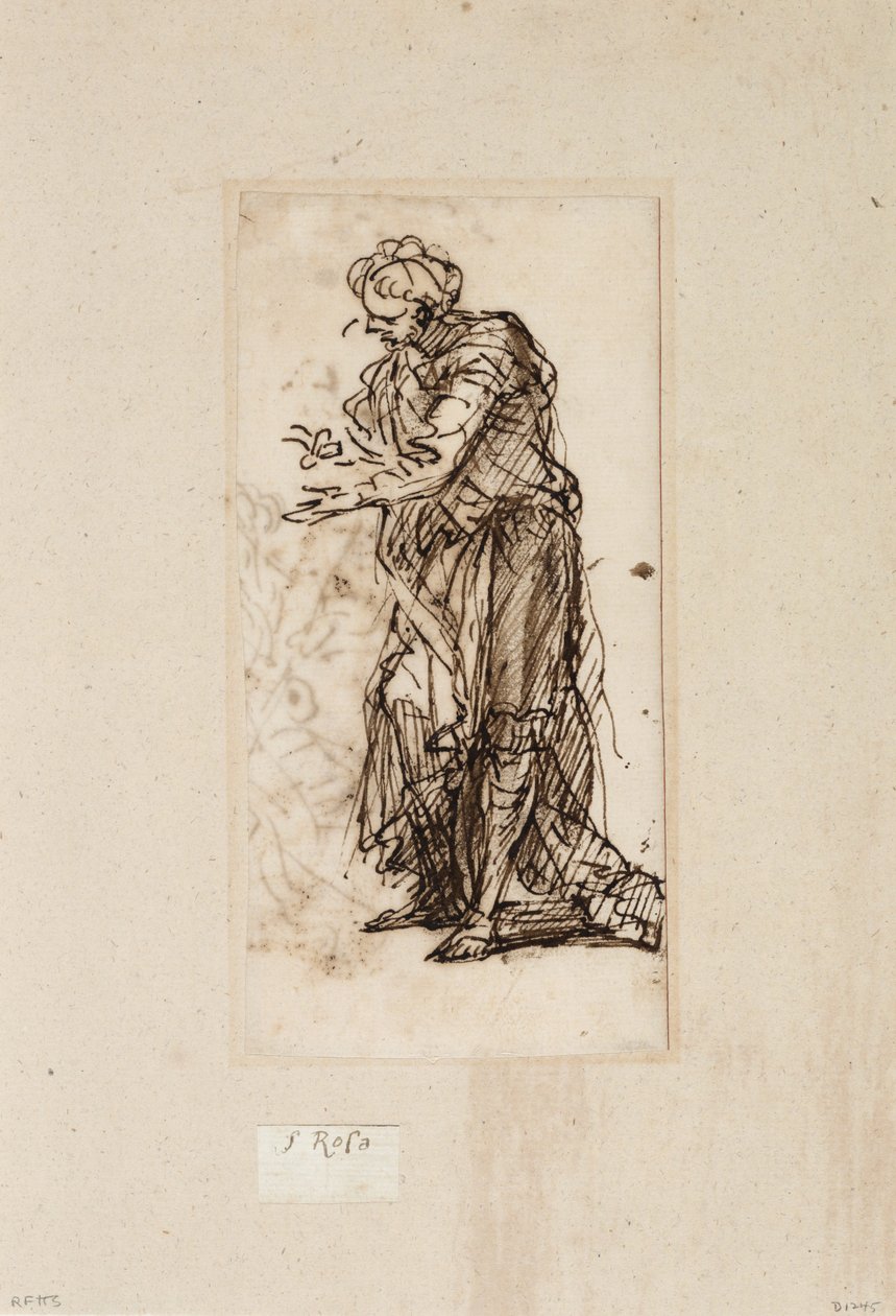 Seisova miesfiguuri (kynä ja muste pesulla paperille) tekijältä Salvator Rosa