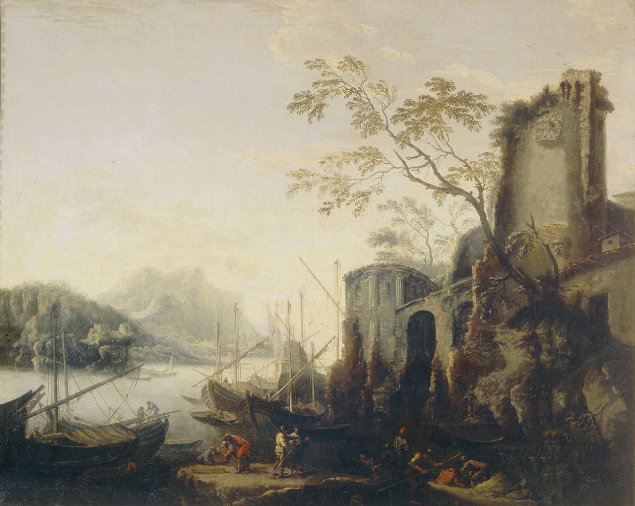 Näkymä satamaan tekijältä Salvator Rosa