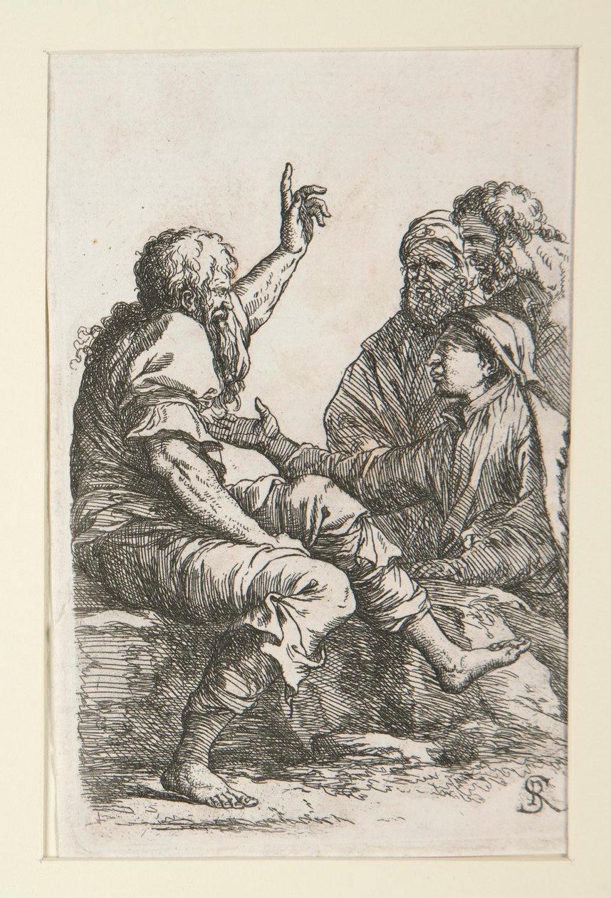 Un vell parlant amb tres menfins tekijältä Salvator Rosa