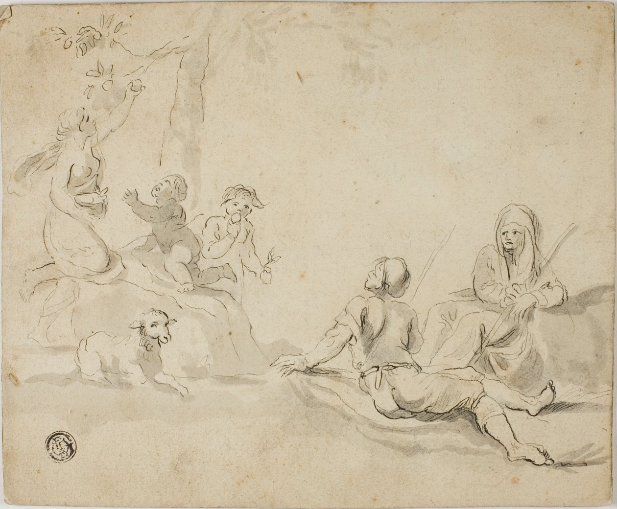Omenankorjaajat ja lepäävät paimenet tekijältä Salvator Rosa