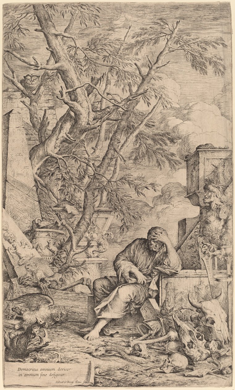 Demokritos meditaatiossa tekijältä Salvator Rosa
