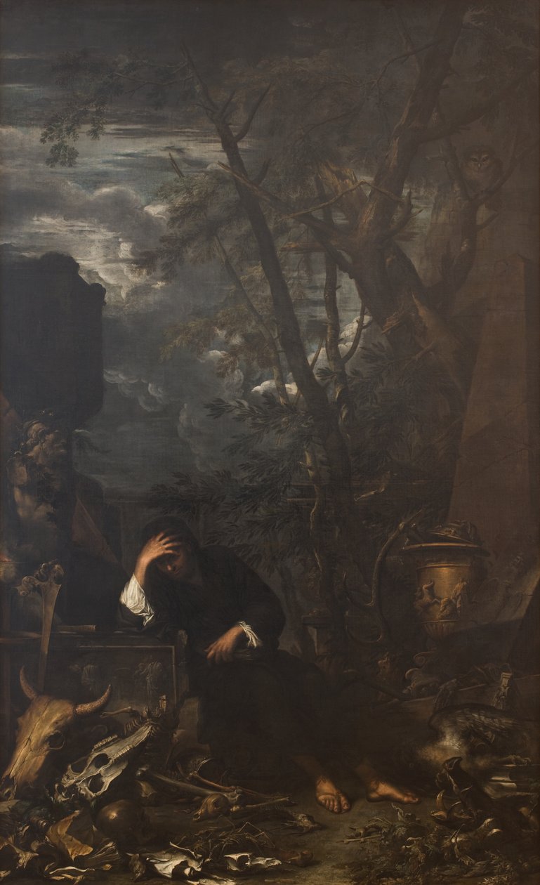 Demokritos meditaatiossa tekijältä Salvator Rosa