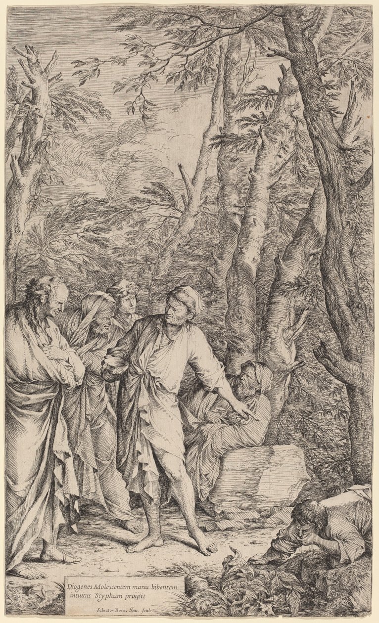 Diogenes heittää kulhonsa pois tekijältä Salvator Rosa