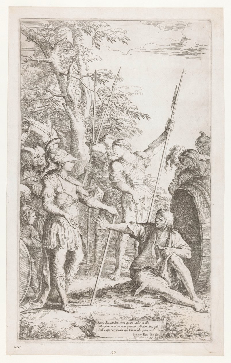 Diogenes pyytää Aleksanteria olemaan seisomasta hänen valossaan tekijältä Salvator Rosa