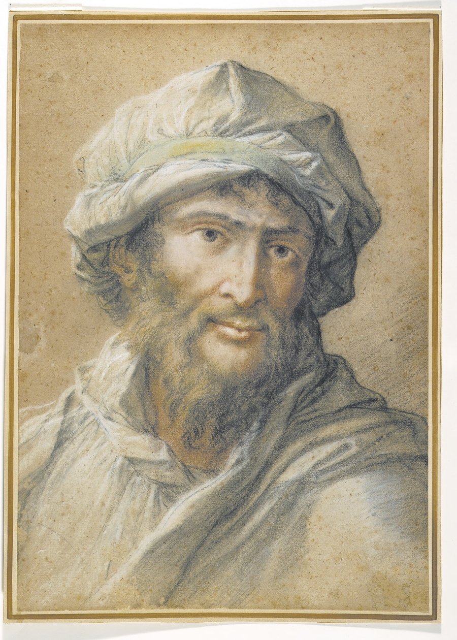 Parrakkaan miehen pää, jolla on turbaani tekijältä Salvator Rosa
