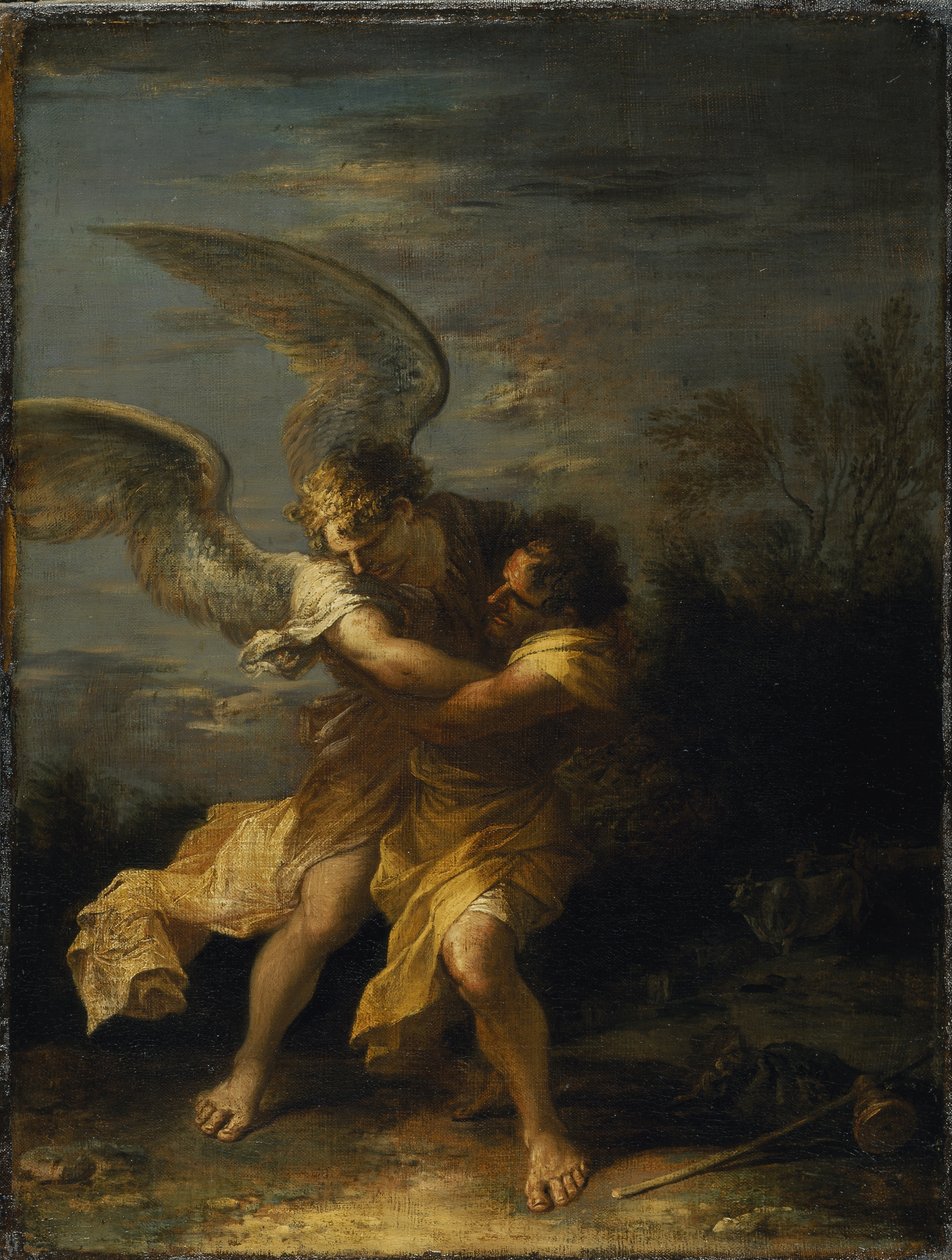 Jaakob painii enkelin kanssa (öljy kankaalle) tekijältä Salvator Rosa