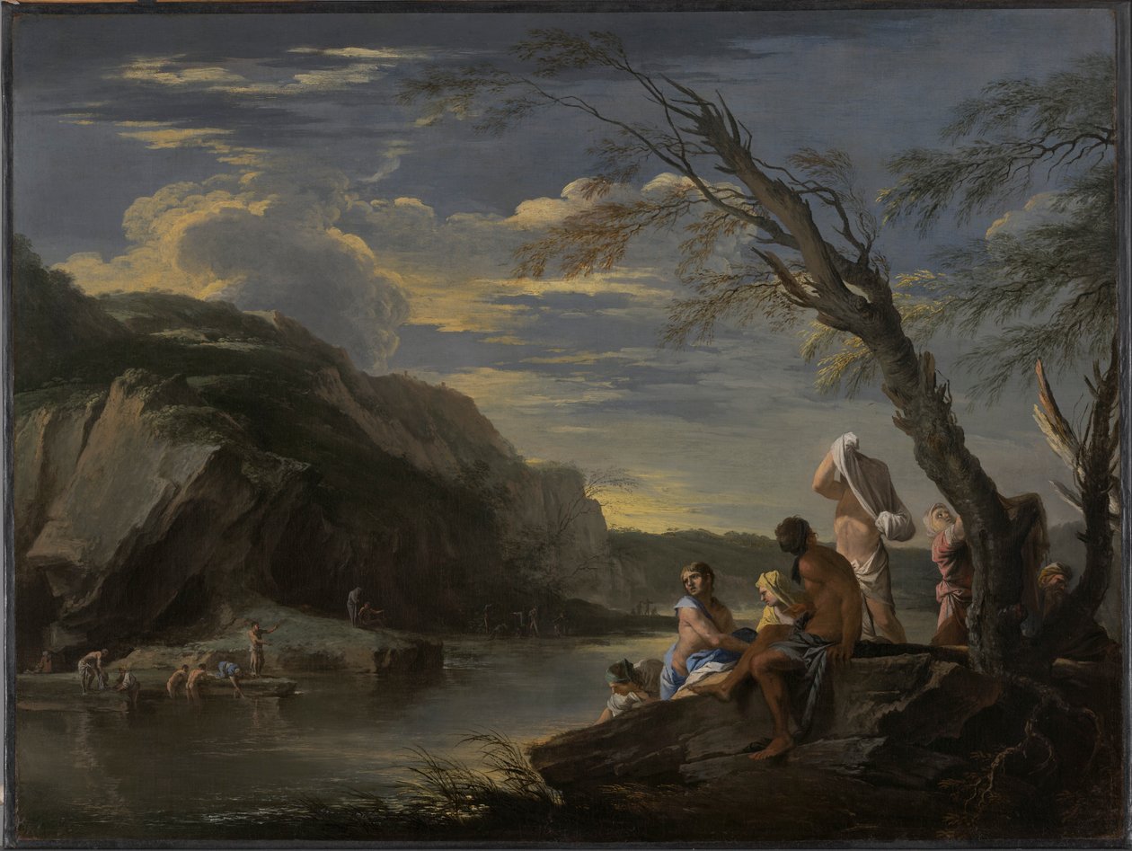 Maisema uimareiden kanssa tekijältä Salvator Rosa