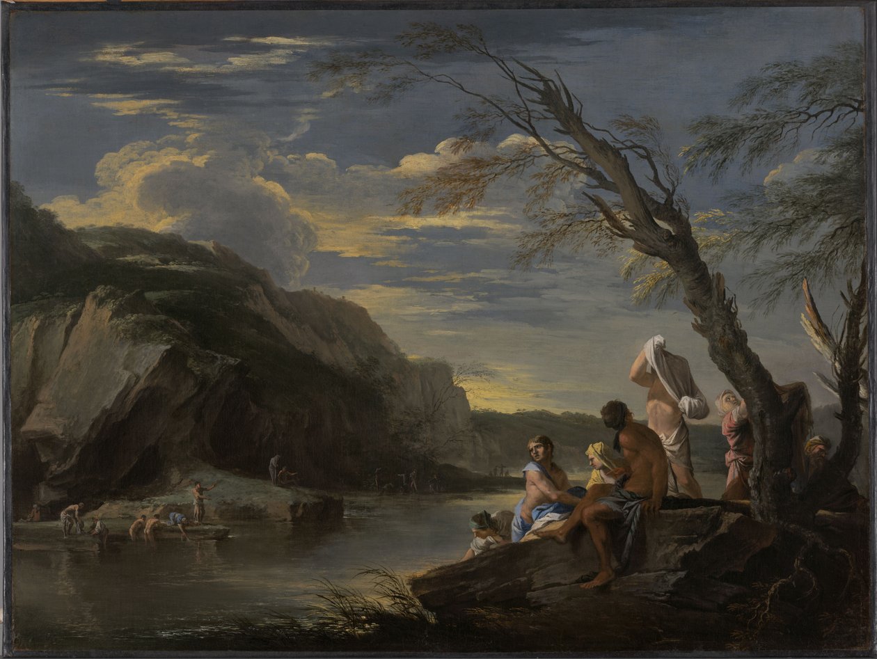 Maisema ja kylpeviä ihmisiä tekijältä Salvator Rosa