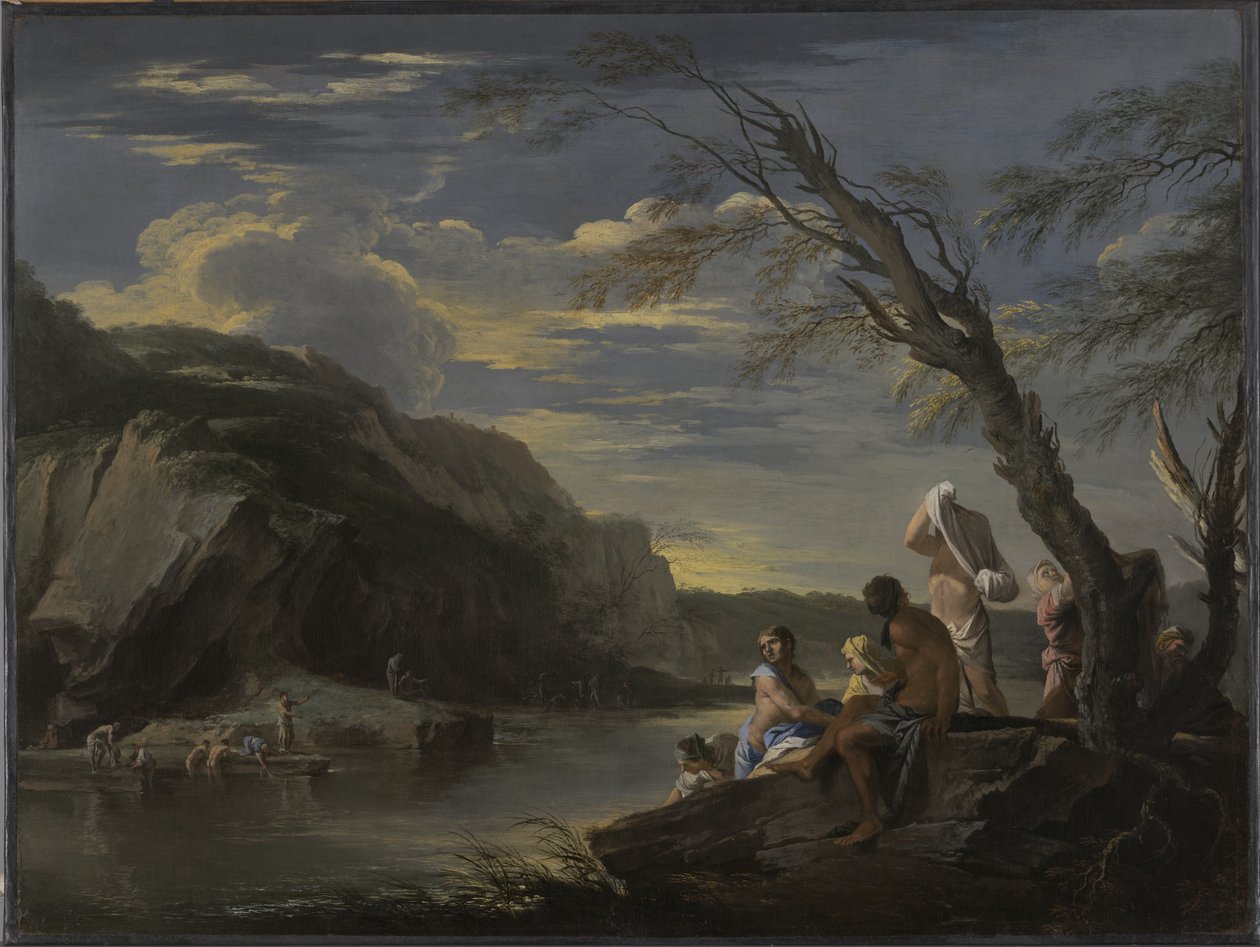 Maisema kylpijöiden kanssa, noin 1660 tekijältä Salvator Rosa
