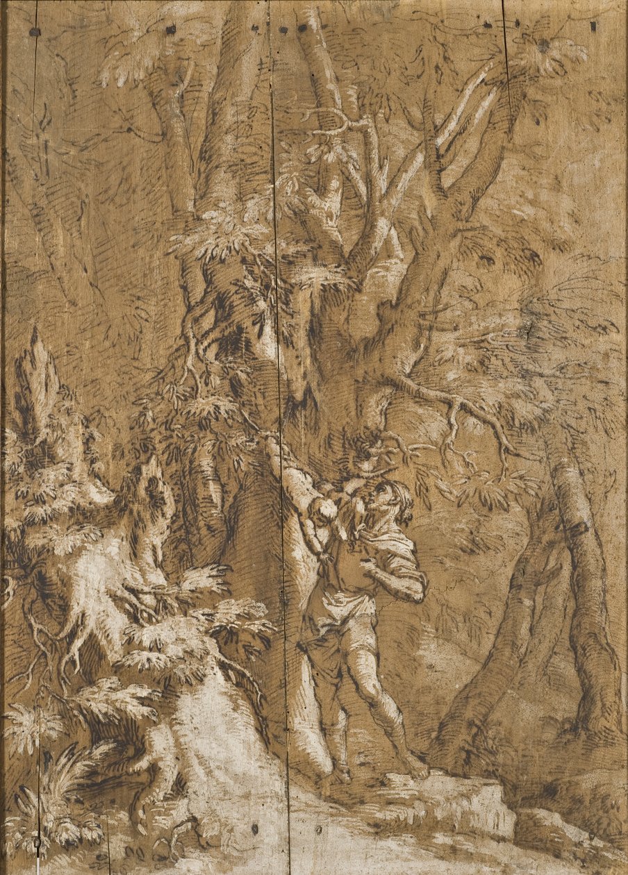 Oedipe abandonne - Hylätty Oidipus, kirjoittanut Rosa, Salvatore (1615-1673). Öljy puulle. Mitat: 65 x 45 cm. Tukholman kansallismuseo tekijältä Salvator Rosa