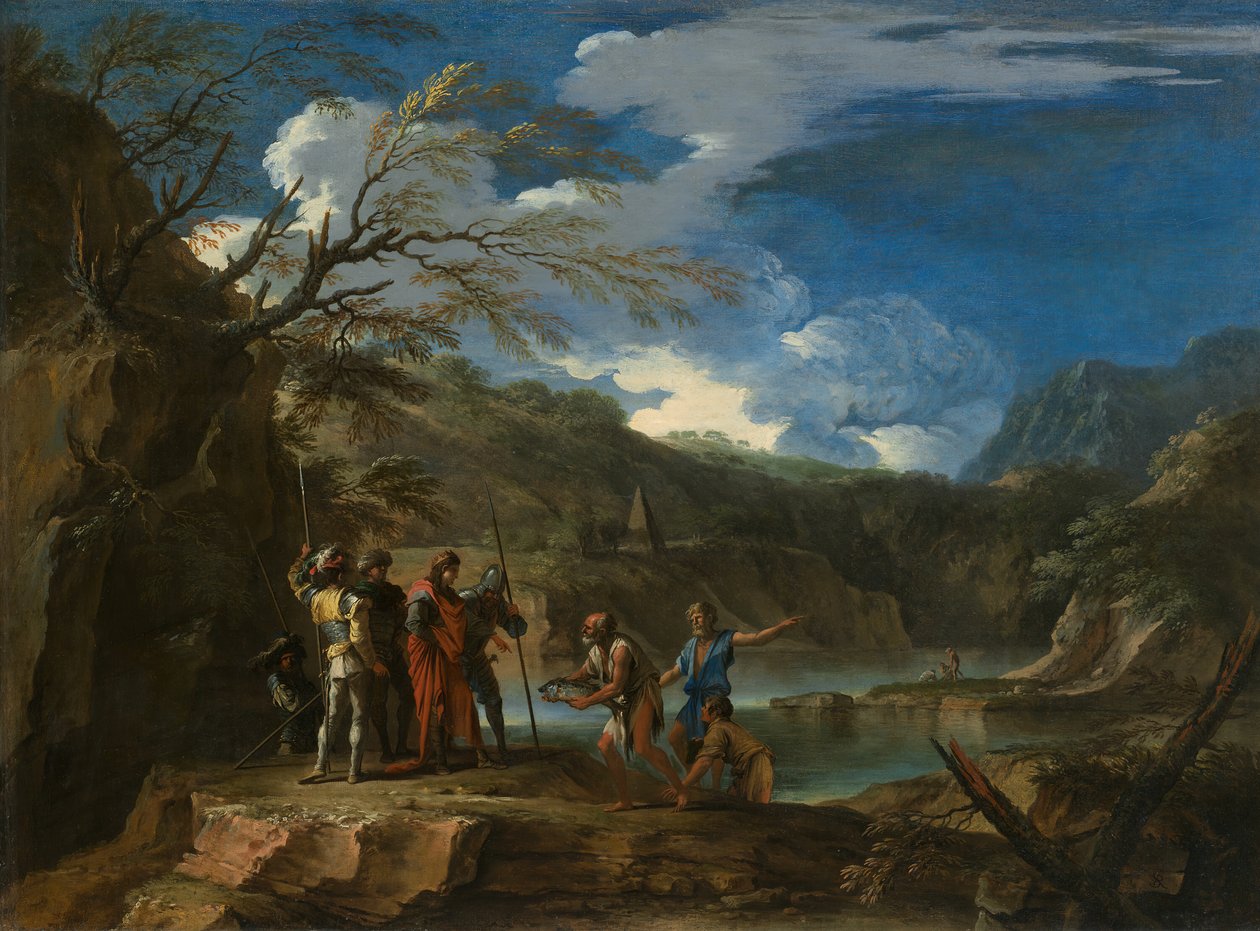 Polykrates ja kalastaja, n. 1664. tekijältä Salvator Rosa