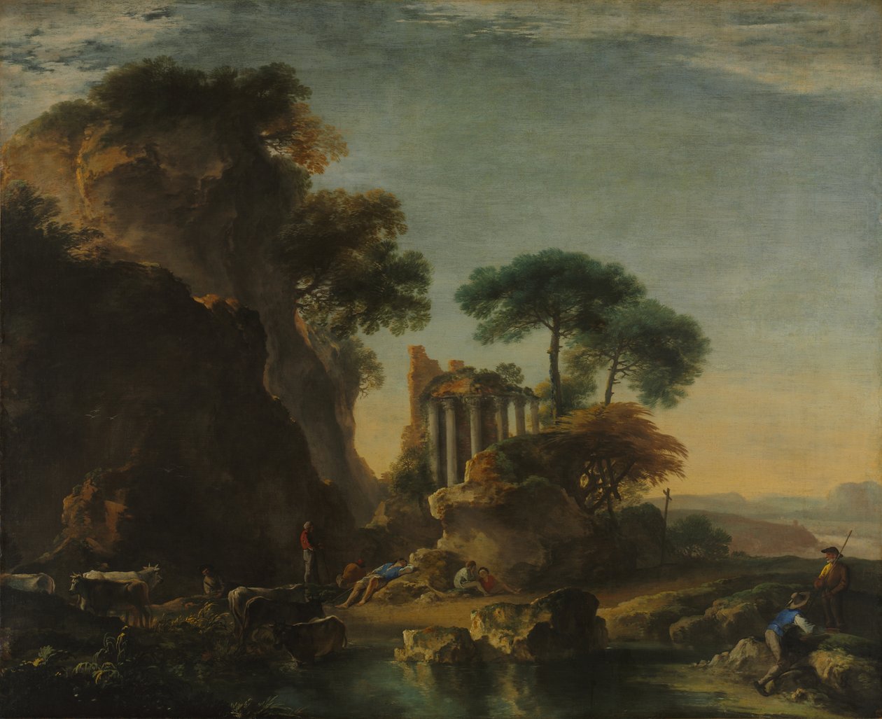 Rauniot kalliomaisemassa, noin 1640 (öljy kankaalle). tekijältä Salvator Rosa
