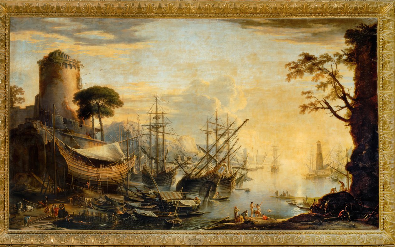 Seehafen bei Sonnenuntergang tekijältä Salvator Rosa