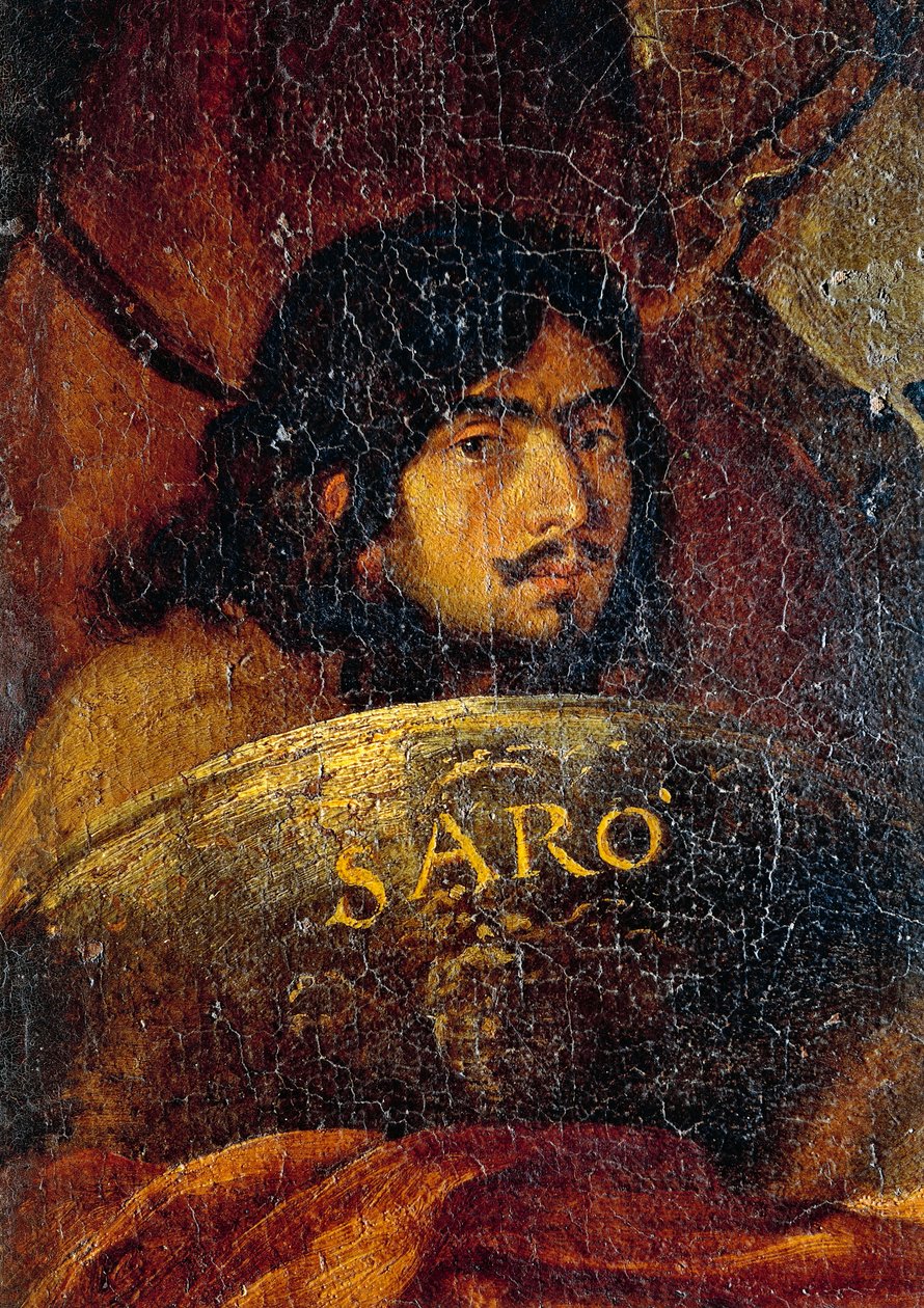 Taiteilijan omakuva, yksityiskohta kristittyjen ja turkkilaisten välisestä taistelusta, Salvator Rosa (1613-1673), öljy kankaalle, 234x350 cm tekijältä Salvator Rosa
