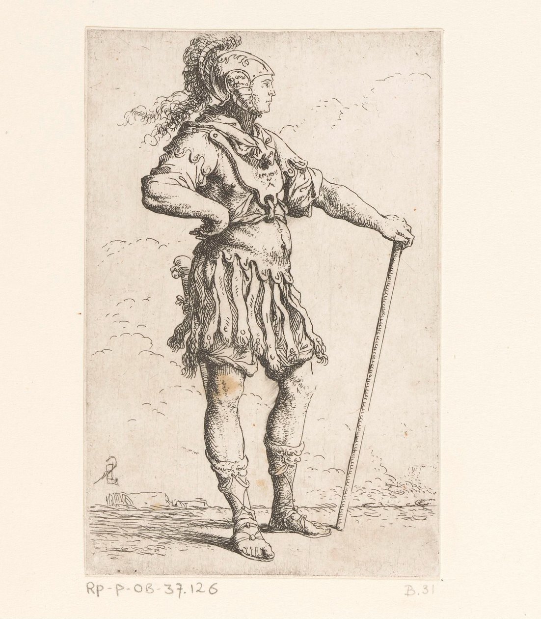 Sotilas kepillä Pienet hahmot (sarjan nimi) Figuriini (sarjan nimi) tekijältä Salvator Rosa