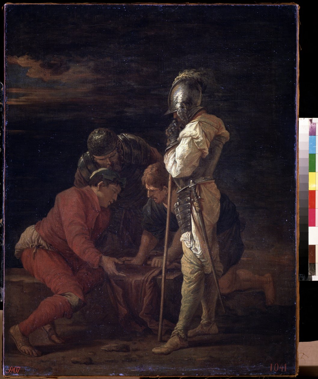 Sotilaat pelaavat noppaa. Salvator (Salvatore) Rosan (1615-1673) maalaus, noin 1656, italialainen taide (Napoli), barokkitaide. Valtion A. Pushkinin kuvataidemuseo, Moskova. tekijältä Salvator Rosa