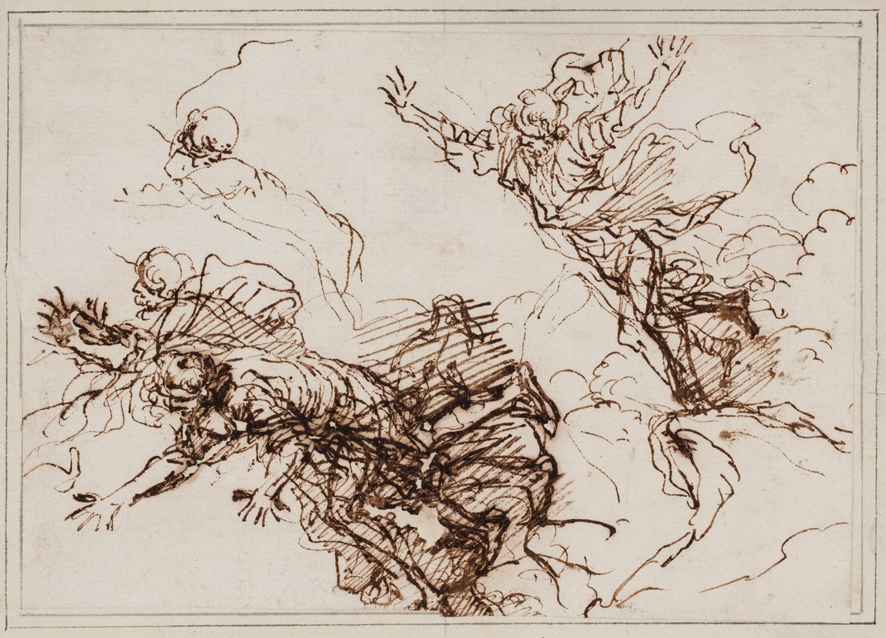 Studies for the Death of Empedokles, vuoden 1666 jälkeen (kynä, ruskea muste) tekijältä Salvator Rosa